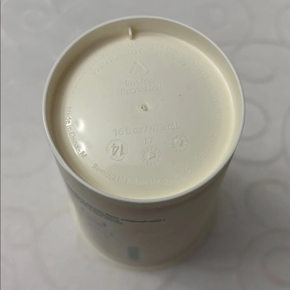 Starbucks Plastic 2012 16oz Travel Cups Cream White Green. Set of 8.